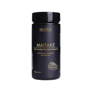 A jar of Concentrated Organic Maitake Mushroom Powder as a dietary supplement