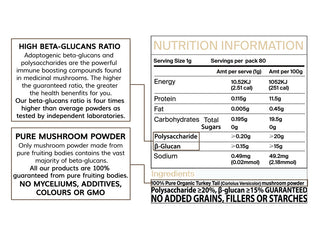 Nutritional label of Organic Turkey Tail Mushroom Powder